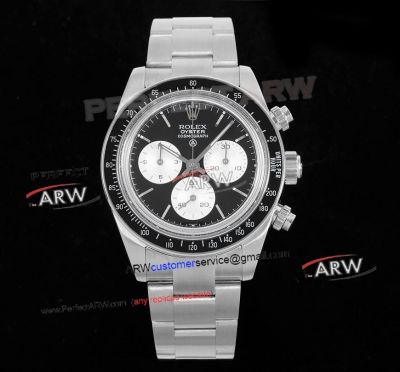 Swiss Replica Rolex Paul Newman Daytona Black White Dial Stainless Steel 4130 Watch 